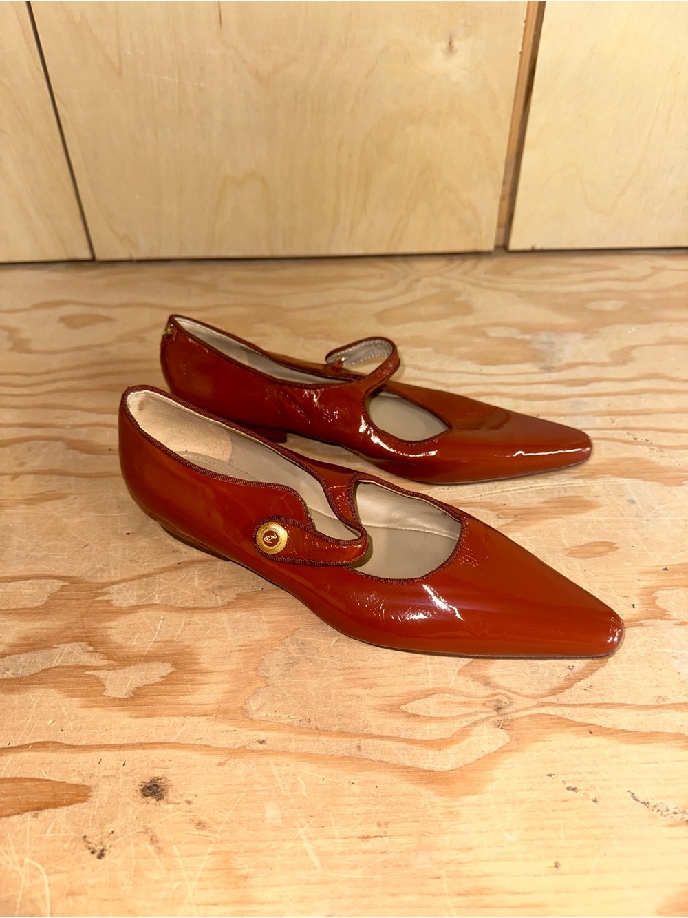 Sam Edelman Women's Patent Mary Jane Flats in Cognac